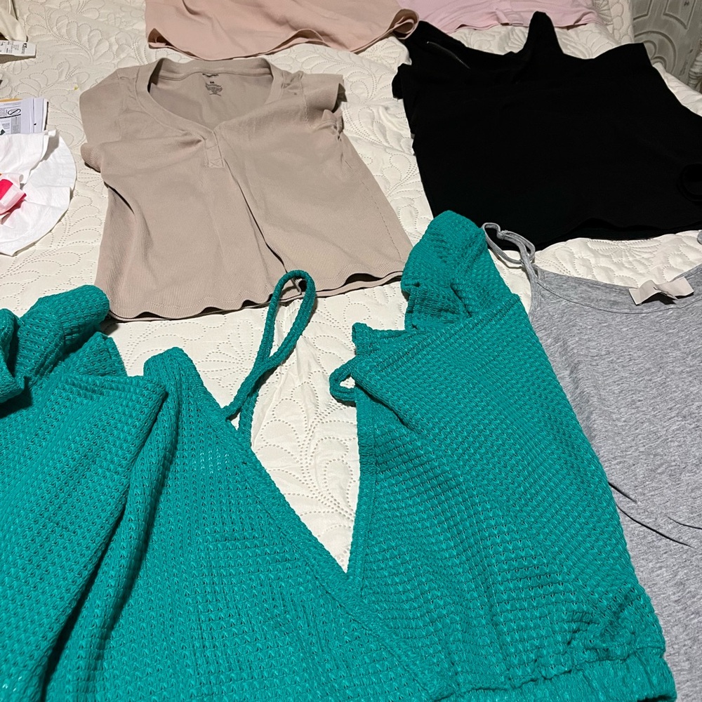 Teal Waffle Knit Spaghetti Strap Top and all Other Tops Named Brand for Many
